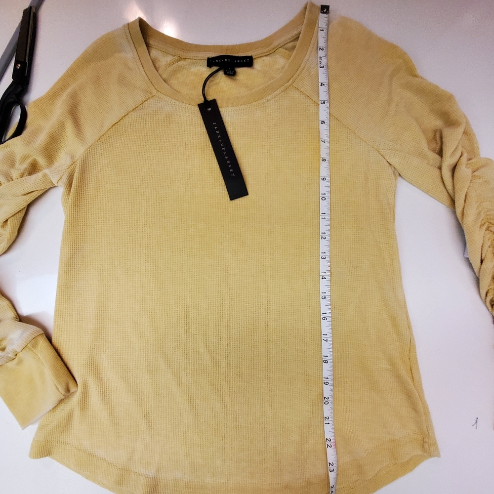 Jane And Delancey Womens Ruched sleeve Yellow  Cotton Blend Top Size S New